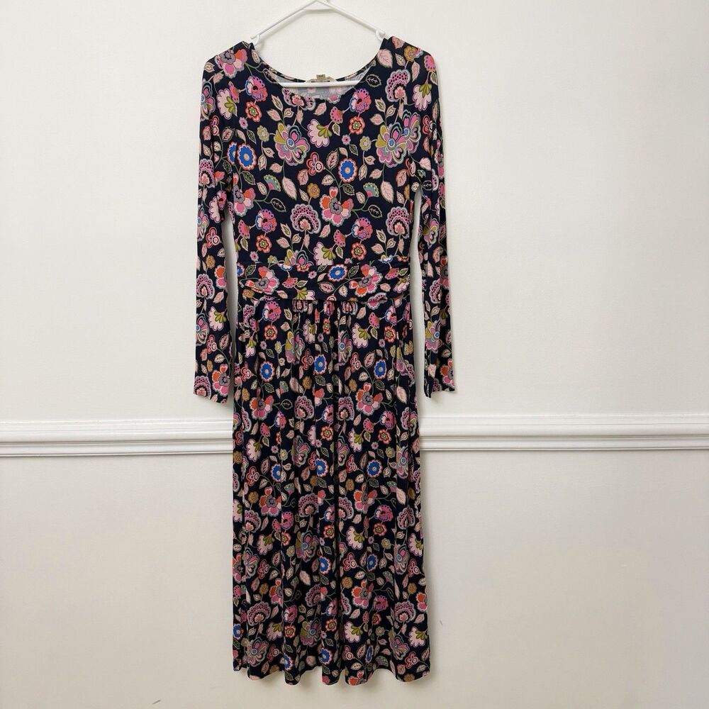 Boden Amelie Midi Dress Women's Size 8 Cascade Bloom Navy Floral Long Sleeve